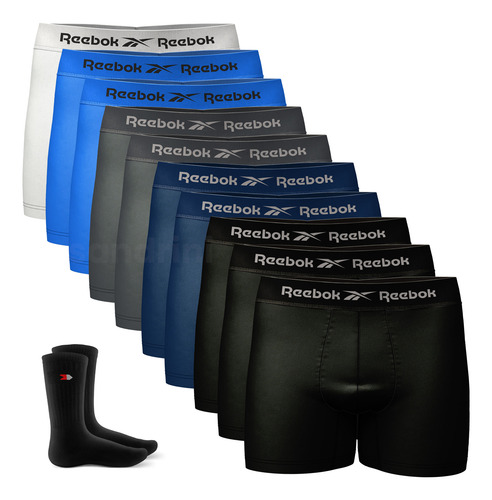 Kit 10 Cueca Boxer Reebok Sem Costura Box 2 Meias Sandrini